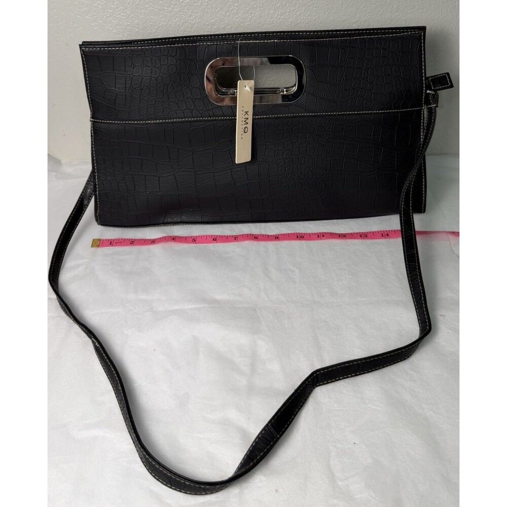 KMQ Collection Black Faux Croc Clutch Shoulder Bag Silver Handle NWT